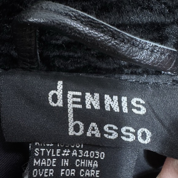 VTG Dennis Basso Women's L Black Leather Jacket Coat Faux Fur Mandarin Collar - Picture 7 of 9